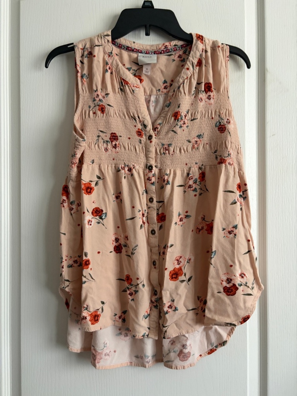Knox Rose Blush Floral Sleeveless Button-Front Tank
